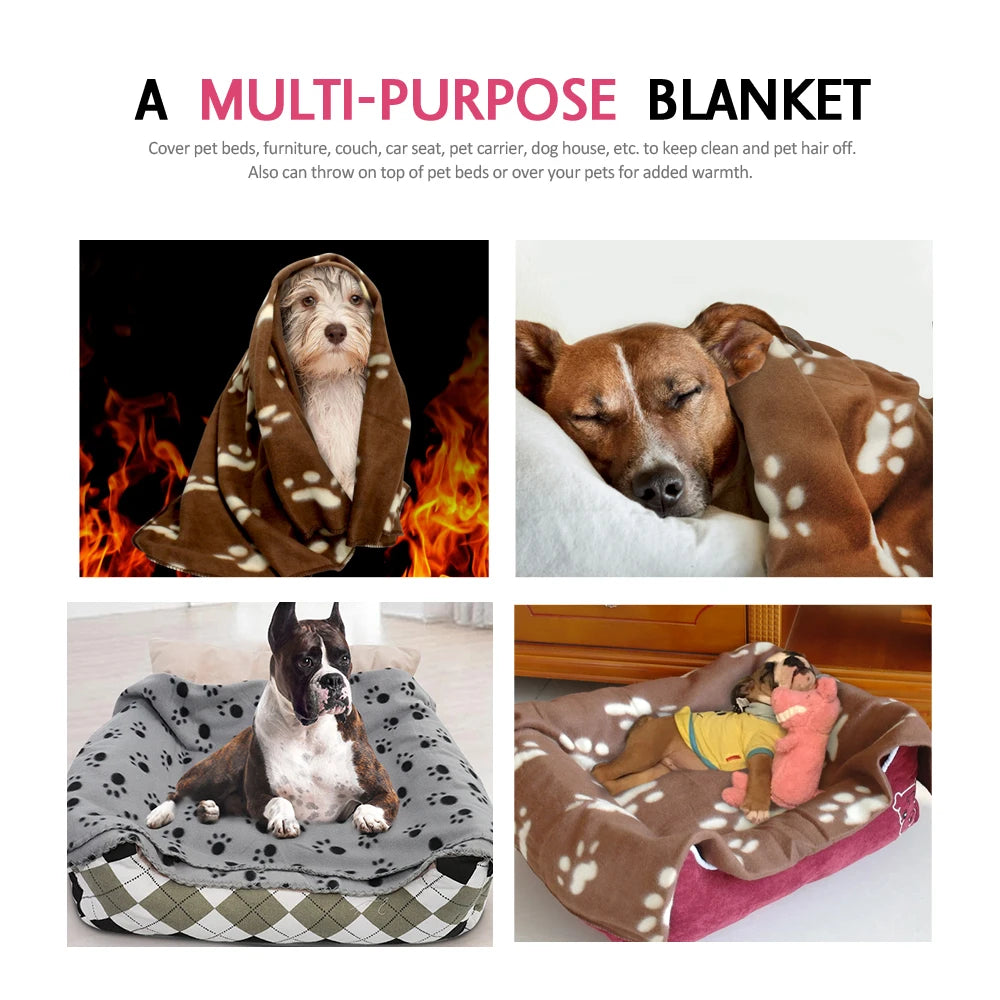 Soft Paw Print Pet Blanket – Warm Bed Mat & Towel for Dogs