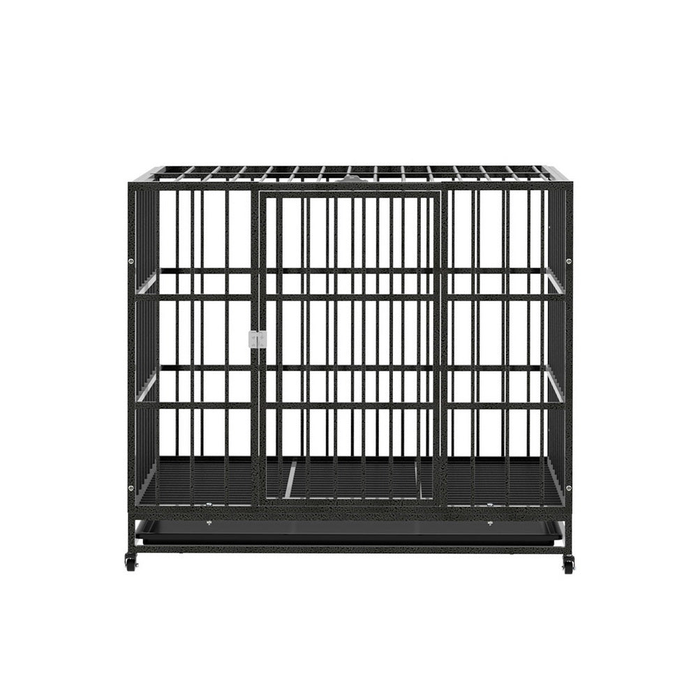 i.Pet 37 inch Dog Cage Crate Large Puppy Cat Anti-Bite Pet Kennel Wheels w/Tray Metal