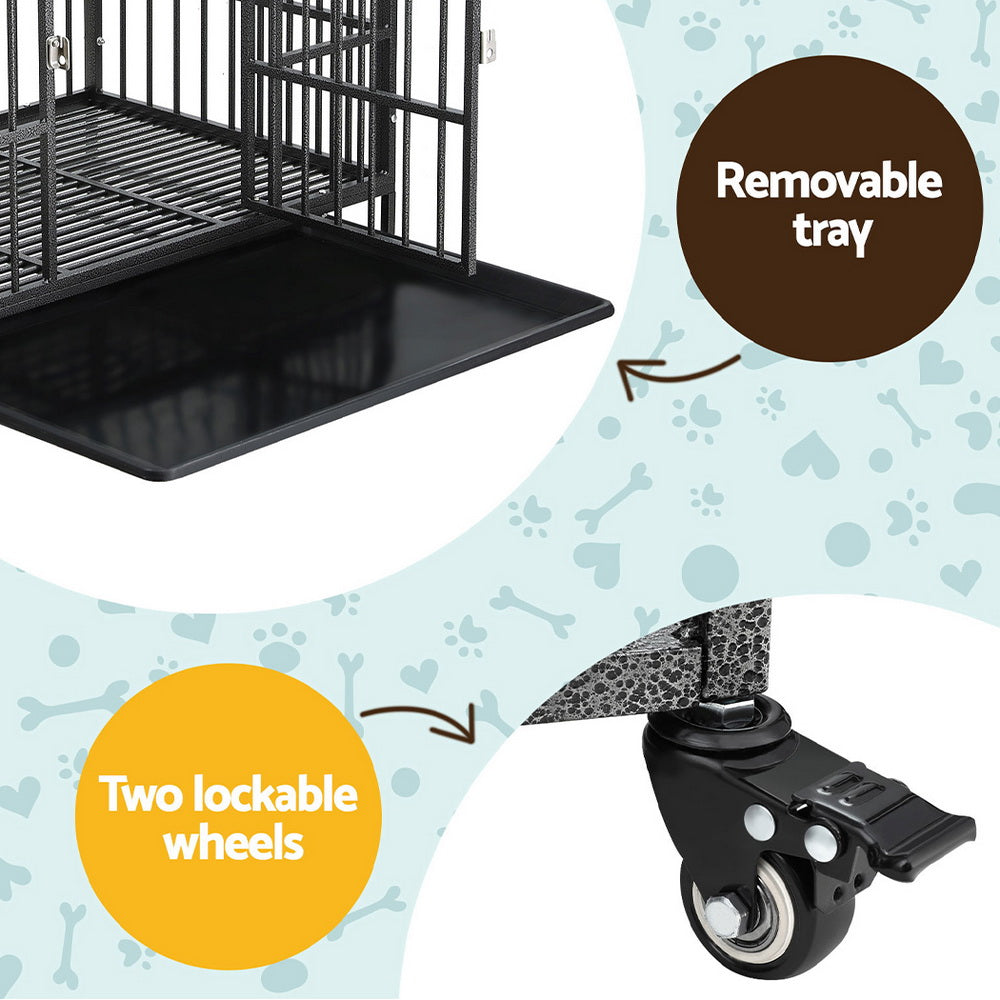 i.Pet 37 inch Dog Cage Crate Large Puppy Cat Anti-Bite Pet Kennel Wheels w/Tray Metal