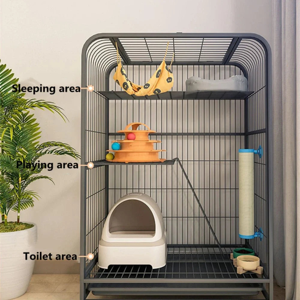 Luxury Double-Layer Metal Pet Cage – Spacious Iron Mesh Dog House & Crate with Door
