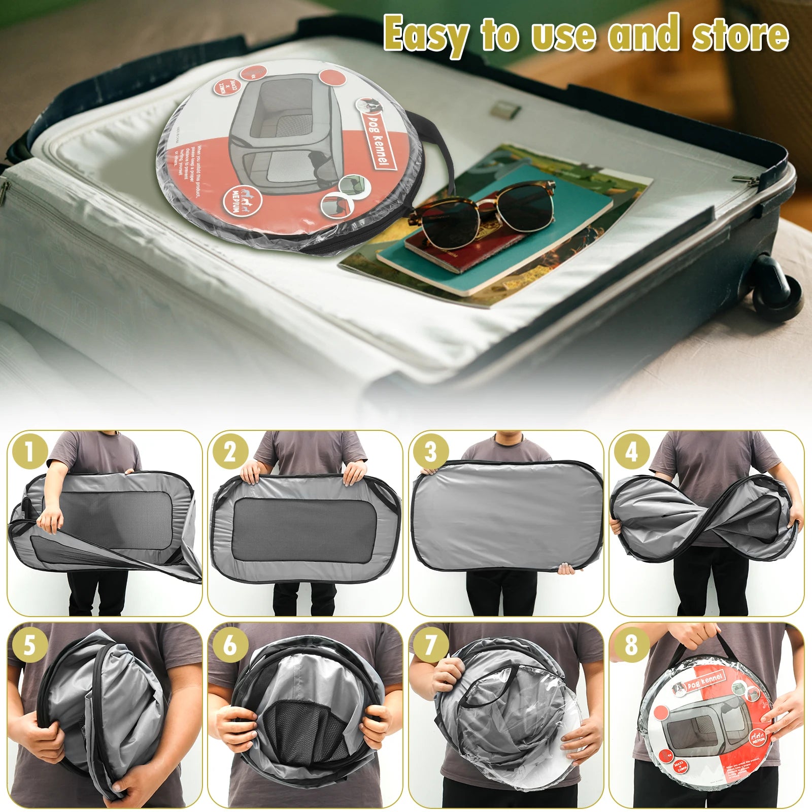 Portable Pop-Up Dog Travel Crate – Foldable Small Pet Seat Kennel for Indoor & Outdoor Use