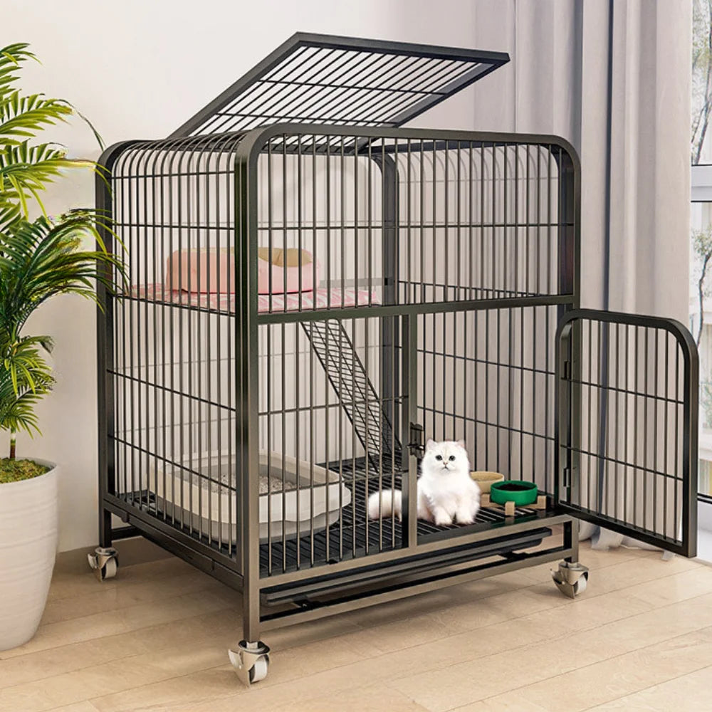 Luxury Double-Layer Metal Pet Cage – Spacious Iron Mesh Dog House & Crate with Door