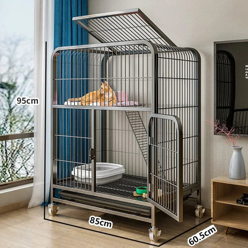 Luxury Double-Layer Metal Pet Cage – Spacious Iron Mesh Dog House & Crate with Door