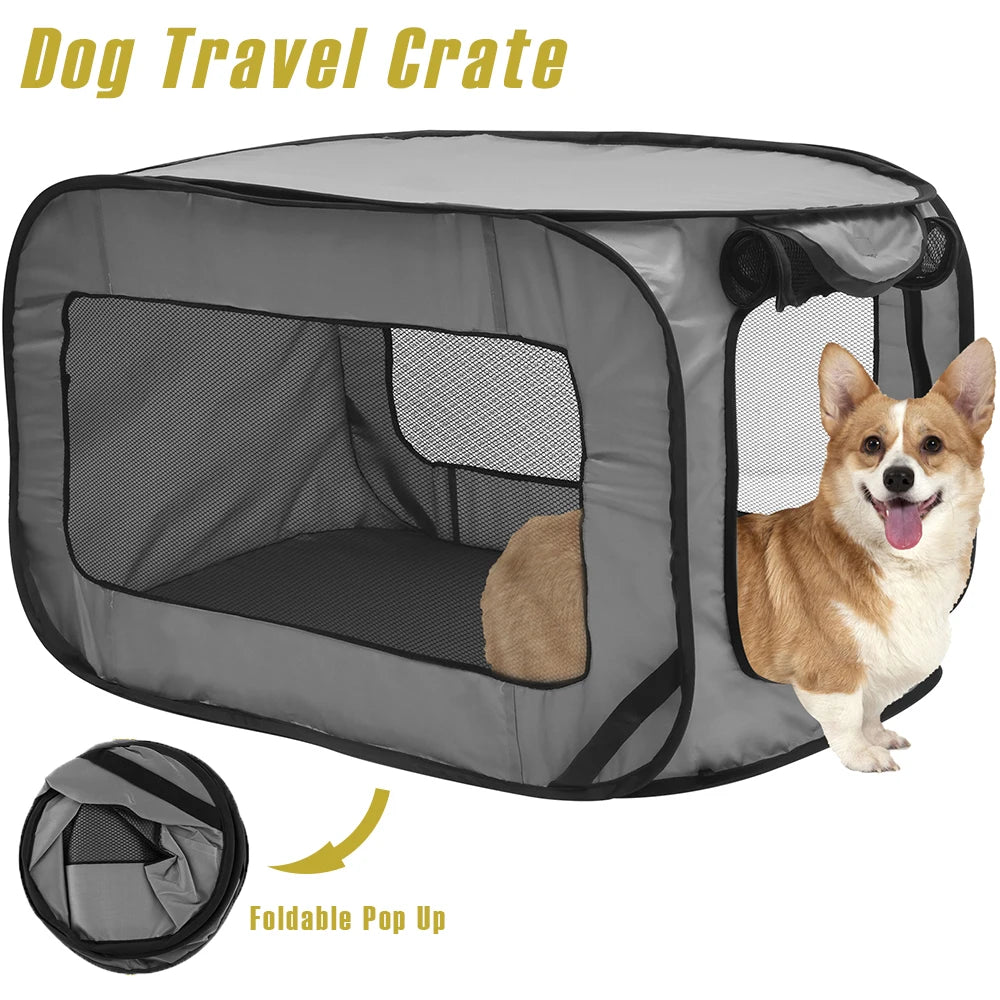 Portable Pop-Up Dog Travel Crate – Foldable Small Pet Seat Kennel for Indoor & Outdoor Use