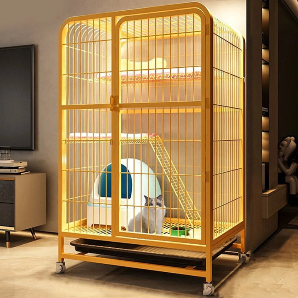 Luxury Double-Layer Metal Pet Cage – Spacious Iron Mesh Dog House & Crate with Door