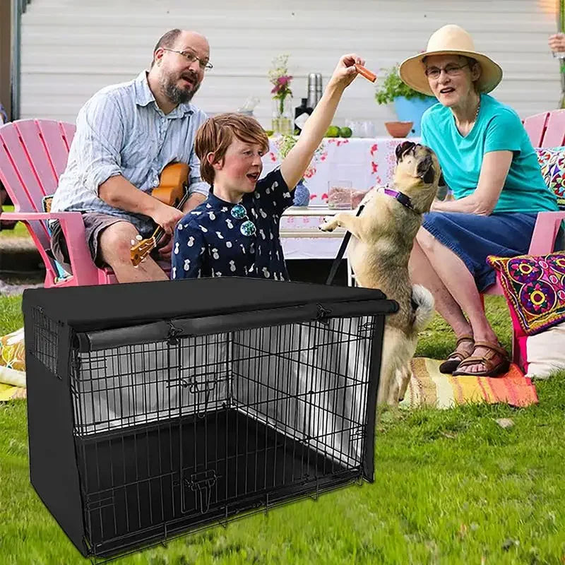Waterproof Dog Wire Crate Cover – 210D Silver-Coated Oxford with Dual Door Access, Universal Fit