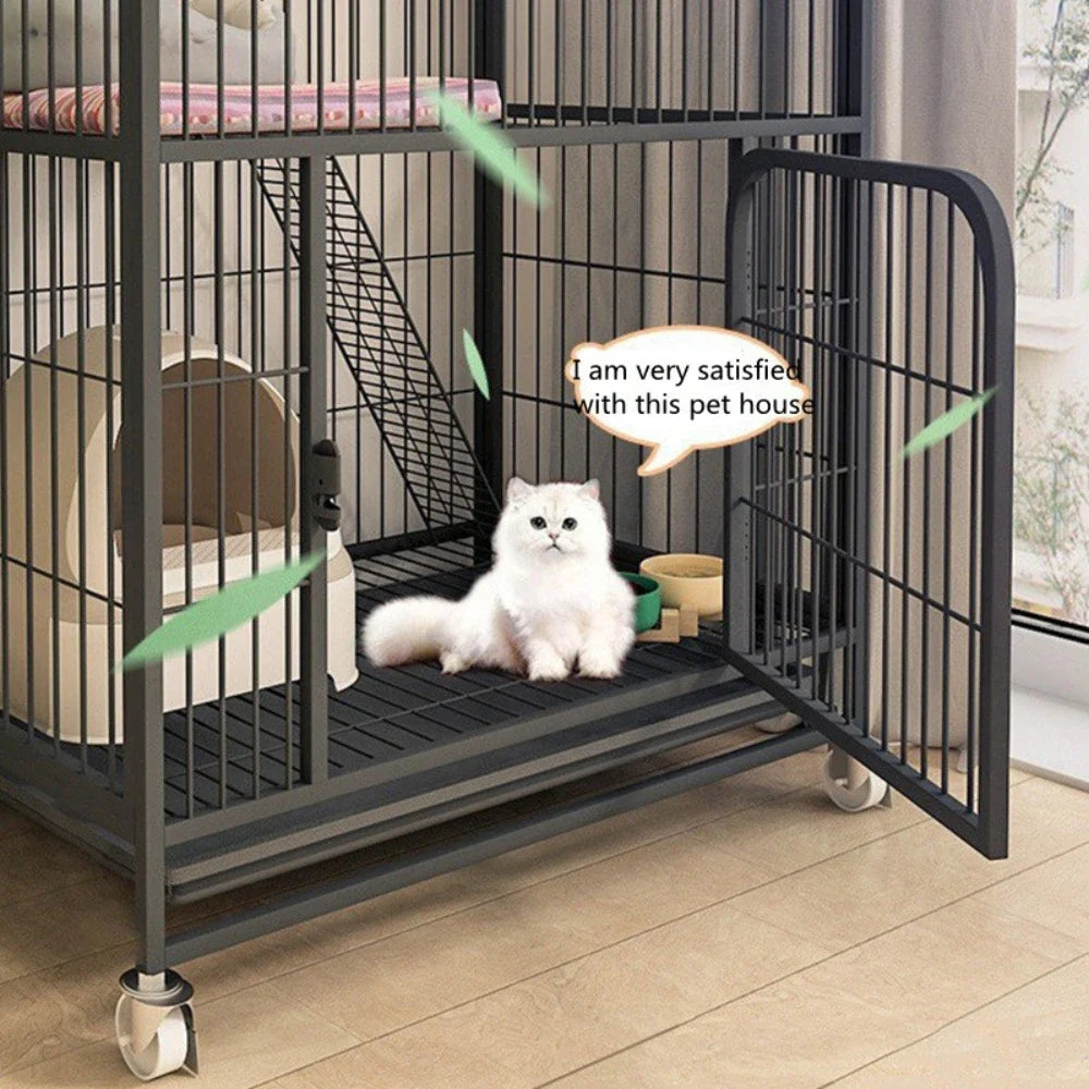 Luxury Double-Layer Metal Pet Cage – Spacious Iron Mesh Dog House & Crate with Door