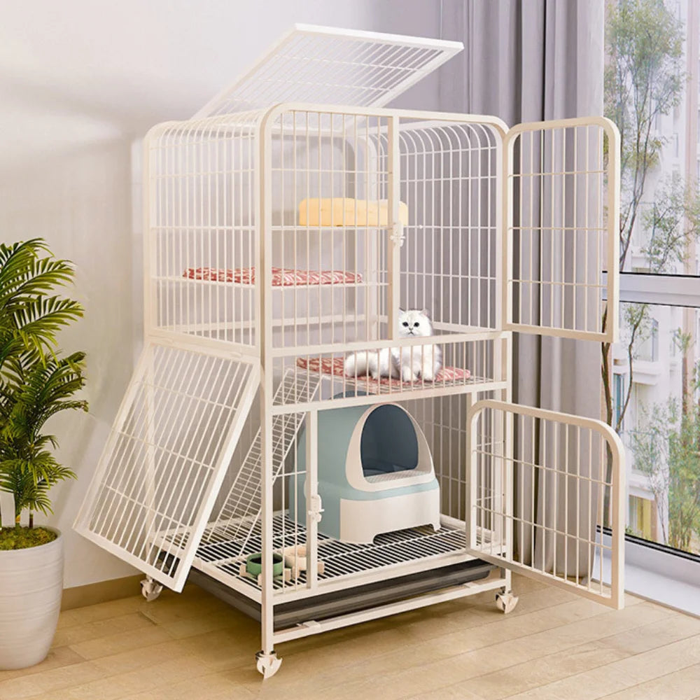 Luxury Double-Layer Metal Pet Cage – Spacious Iron Mesh Dog House & Crate with Door