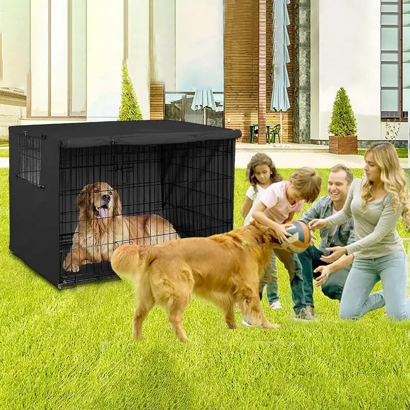 Waterproof Dog Wire Crate Cover – 210D Silver-Coated Oxford with Dual Door Access, Universal Fit