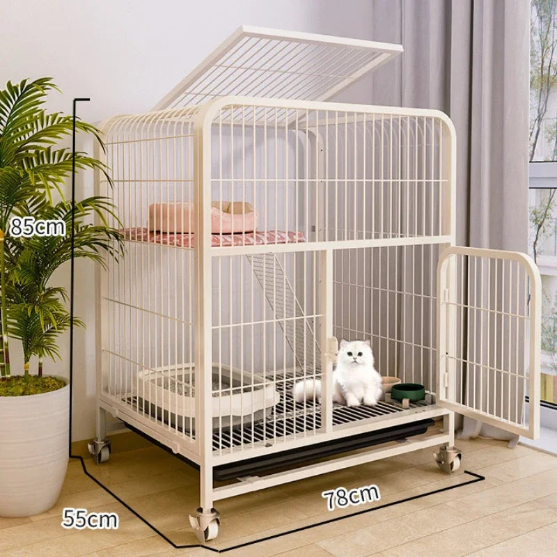 Luxury Double-Layer Metal Pet Cage – Spacious Iron Mesh Dog House & Crate with Door