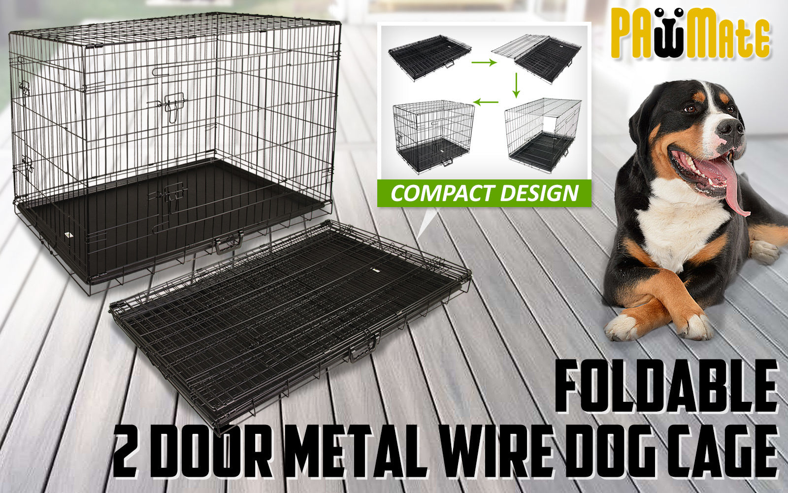 Wire Dog Cage Foldable Crate Kennel with Tray