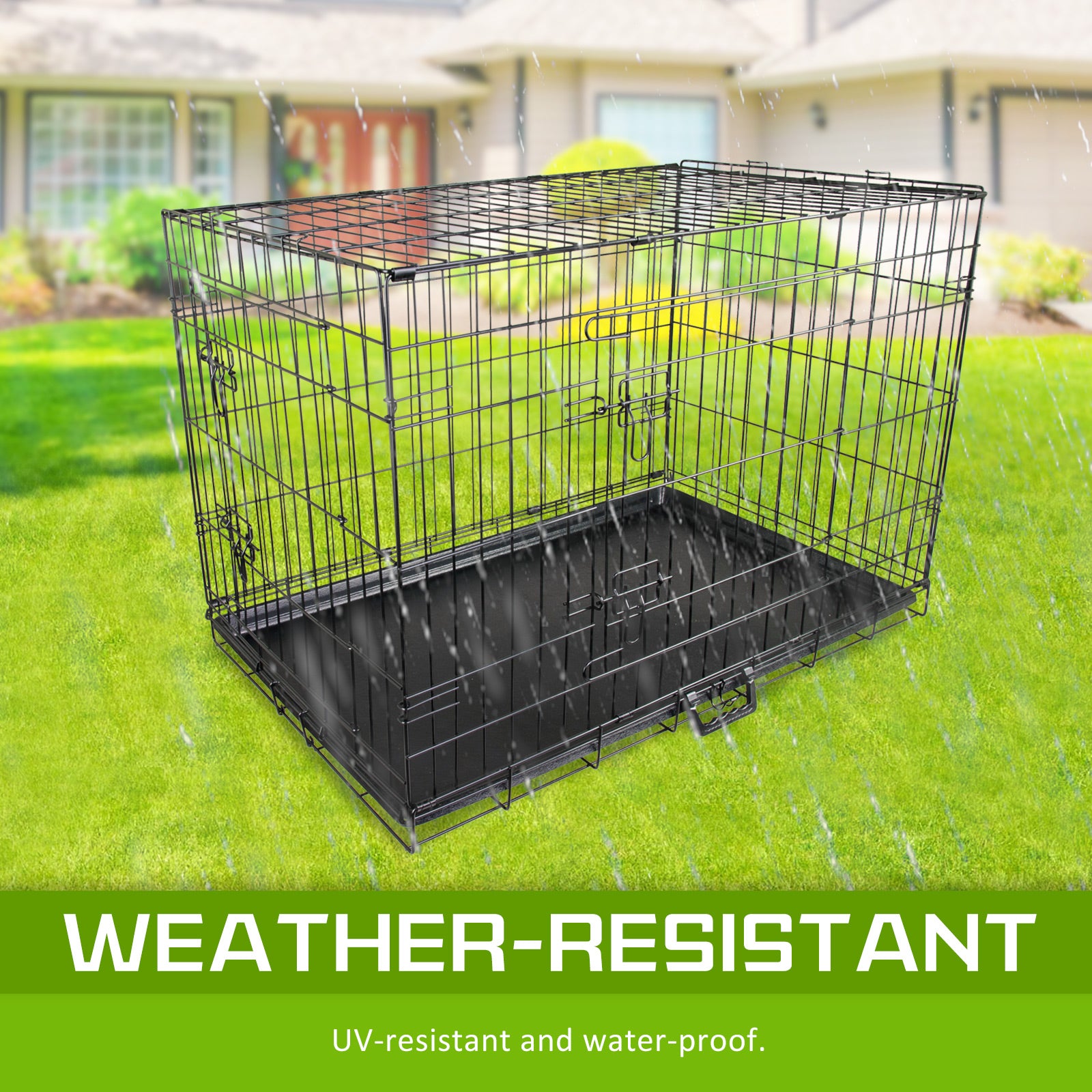 Wire Dog Cage Foldable Crate Kennel with Tray