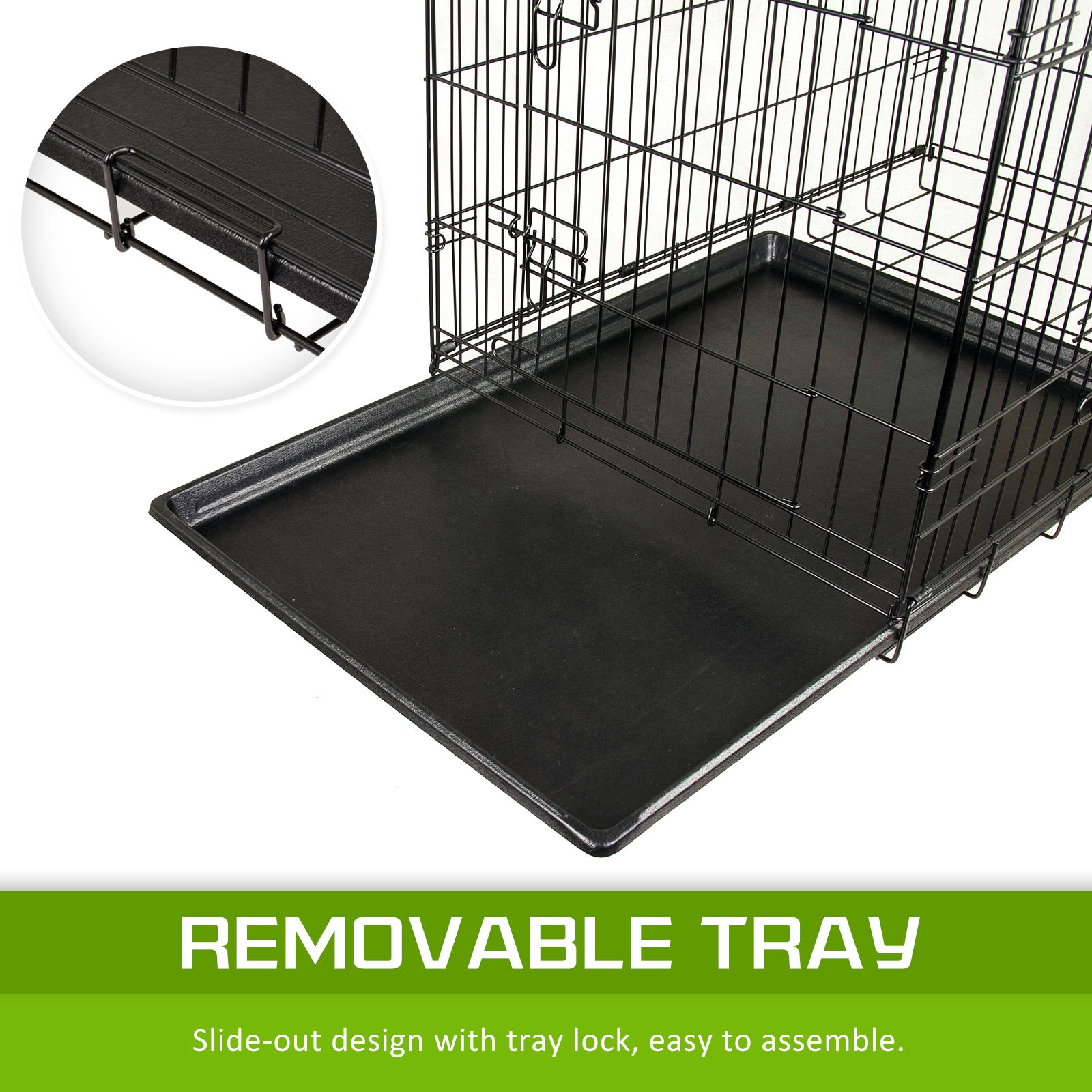 Wire Dog Cage Foldable Crate Kennel with Tray