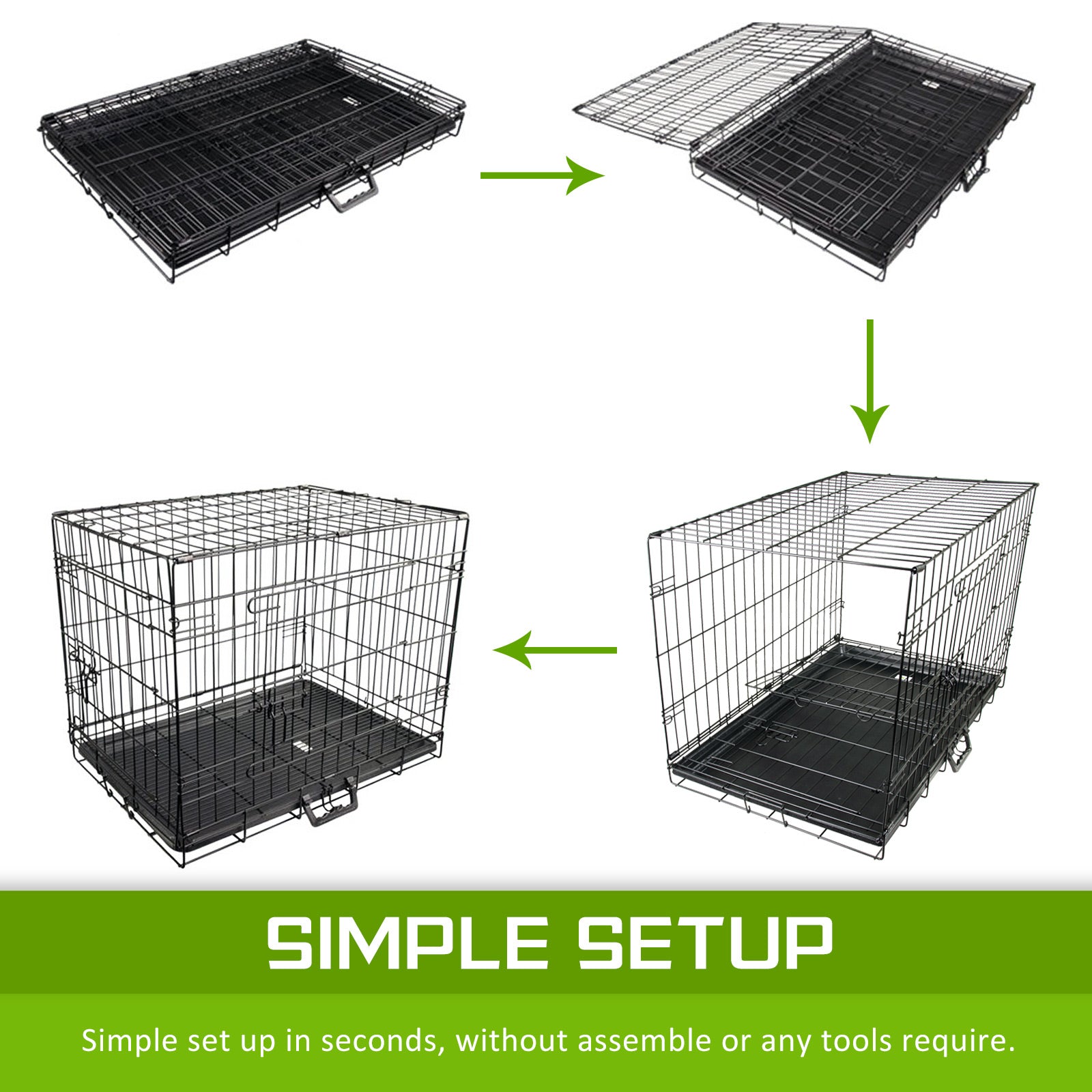 Wire Dog Cage Foldable Crate Kennel with Tray