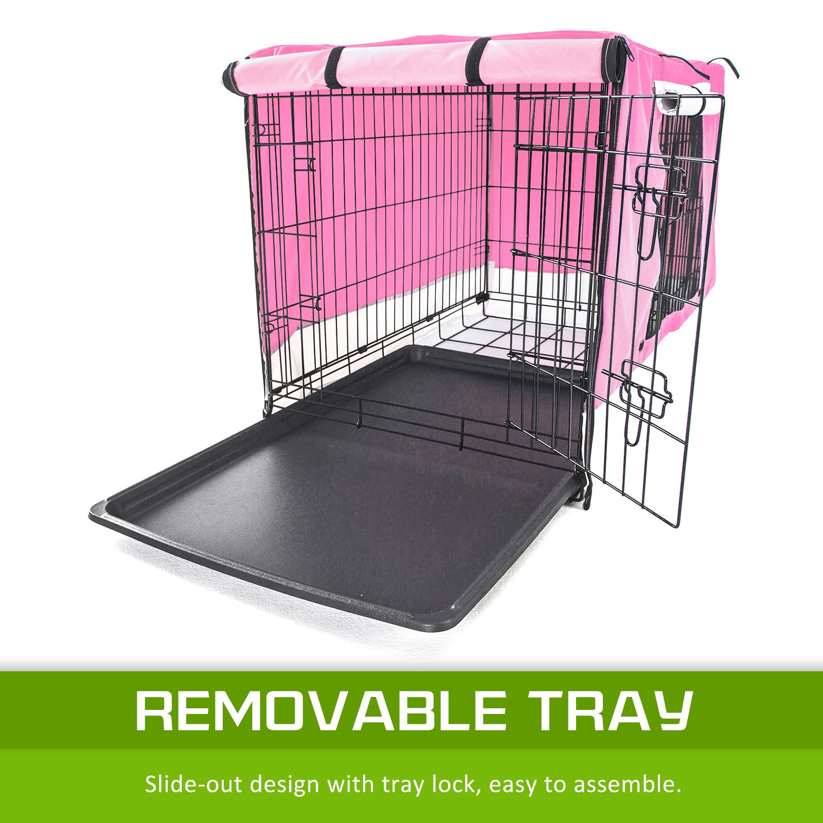Wire Dog Cage Foldable Crate Kennel with Tray