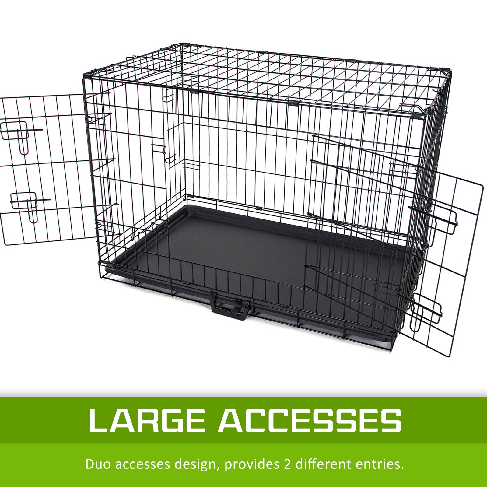 Wire Dog Cage Foldable Crate Kennel with Tray