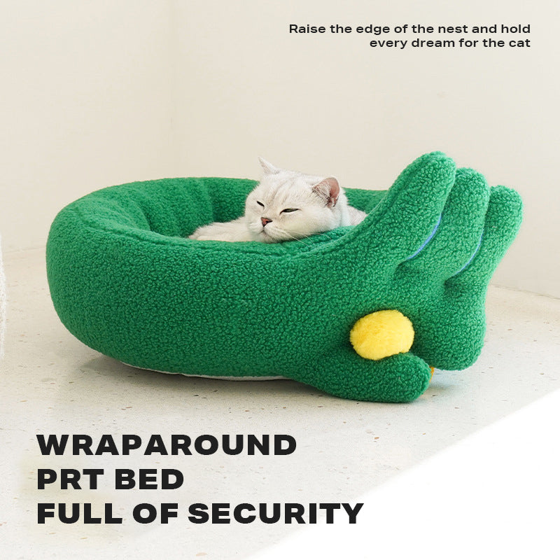 Pet Calming Bed Warm Soft Plush Round Cat Dog Nest Comfy Sleeping Gesture Bed