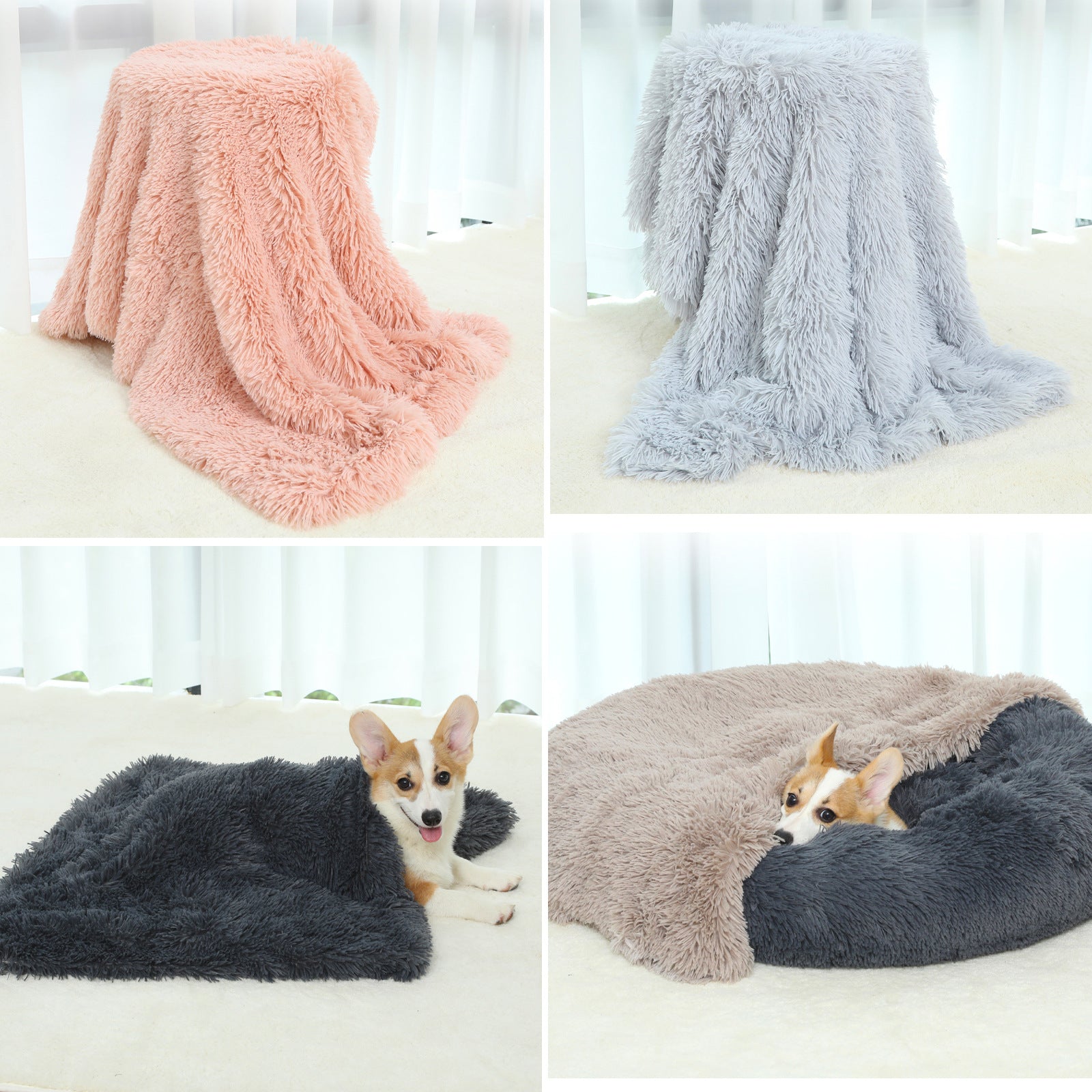 Fluffy Pet Blankets-Soft Faux Fur, Anti-Anxiety Cozy Throws for Cats and Dogs