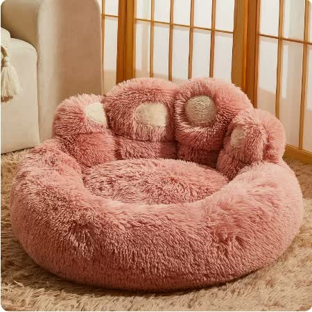 Diameter 35in Plush Dog Bed with Paw Design - Ultra Soft Round Pet Sofa for Medium to Large Dogs